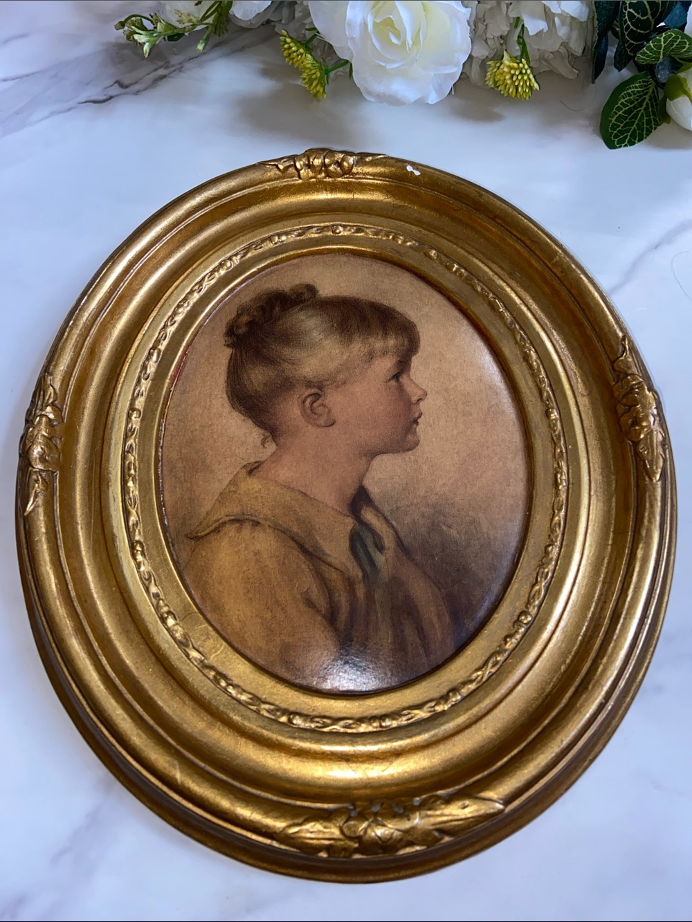 Gold Tone Oval Wall Frame with Vintage Portrait